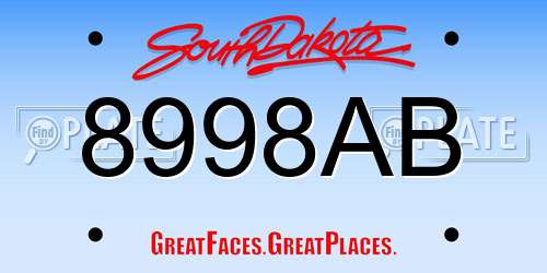 8998AB South Dakota License Plate