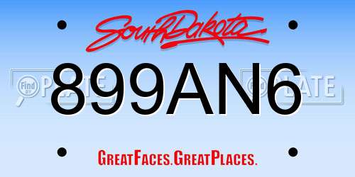 899AN6 South Dakota License Plate
