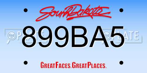 899BA5 South Dakota License Plate