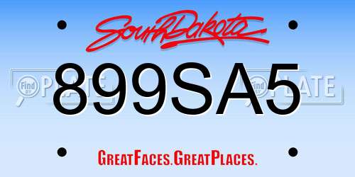 899SA5 South Dakota License Plate