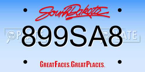 899SA8 South Dakota License Plate