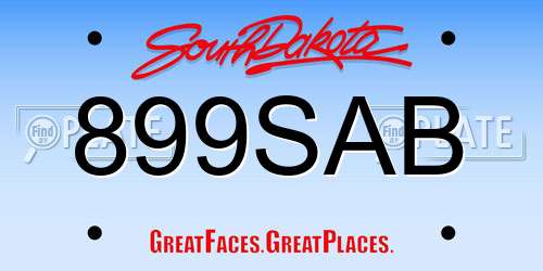 899SAB South Dakota License Plate