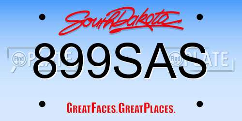 899SAS South Dakota License Plate