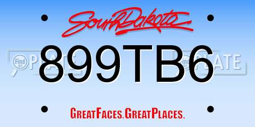 899TB6 South Dakota License Plate