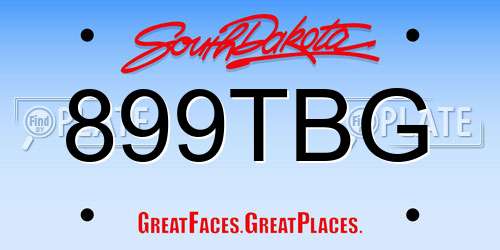 899TBG South Dakota License Plate