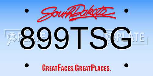 899TSG South Dakota License Plate
