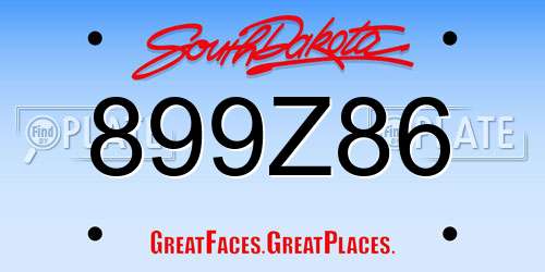 899Z86 South Dakota License Plate