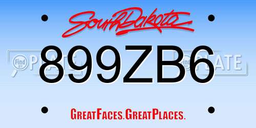 899ZB6 South Dakota License Plate