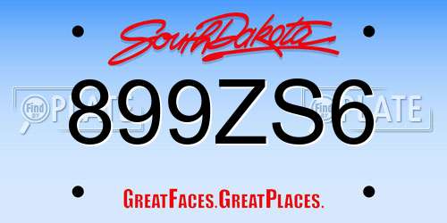 899ZS6 South Dakota License Plate