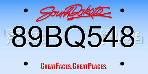 89BQ548 South Dakota License Plate