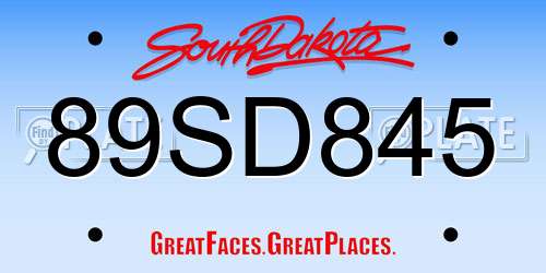 89SD845 South Dakota License Plate