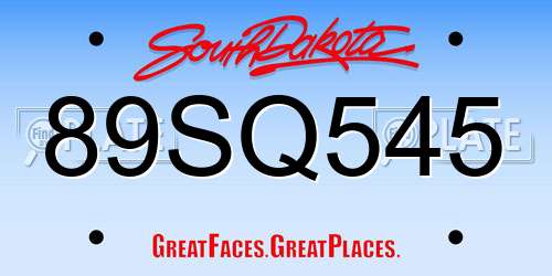 89SQ545 South Dakota License Plate