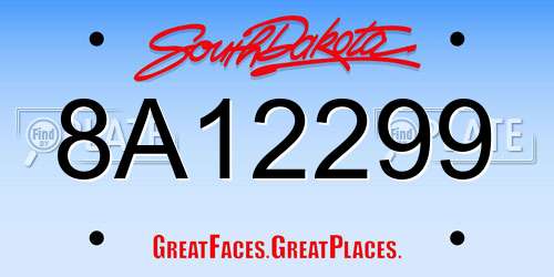 8A12299 South Dakota License Plate