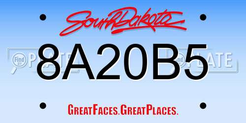 8A20B5 South Dakota License Plate