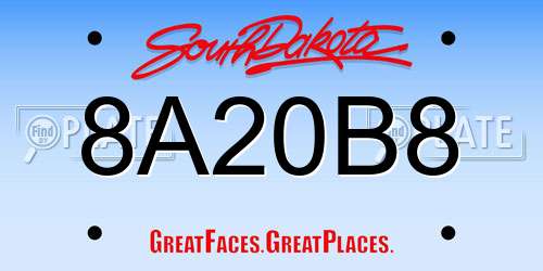 8A20B8 South Dakota License Plate