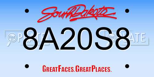 8A20S8 South Dakota License Plate