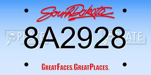 8A2928 South Dakota License Plate