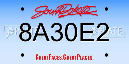 8A30E2 South Dakota License Plate