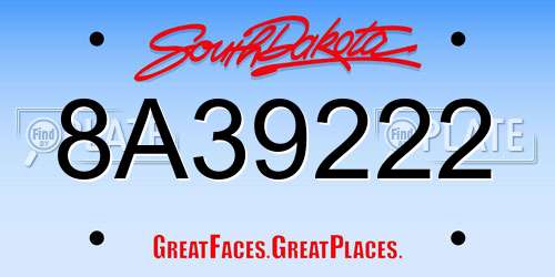 8A39222 South Dakota License Plate