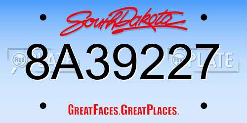 8A39227 South Dakota License Plate
