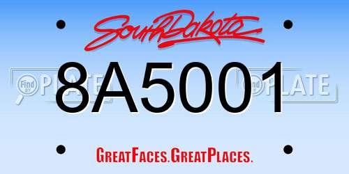 8A5001 South Dakota License Plate