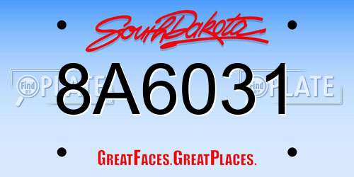 8A6031 South Dakota License Plate