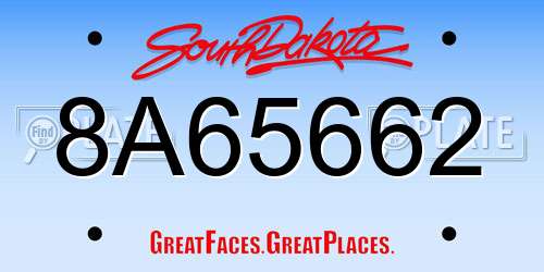 8A65662 South Dakota License Plate