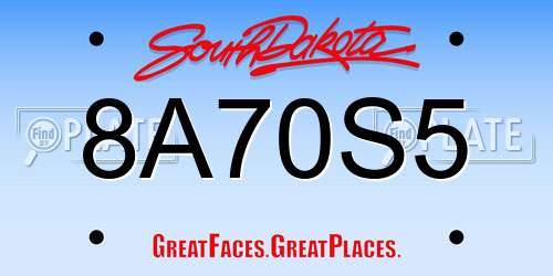 8A70S5 South Dakota License Plate