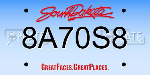 8A70S8 South Dakota License Plate
