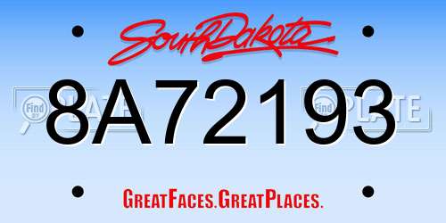 8A72193 South Dakota License Plate