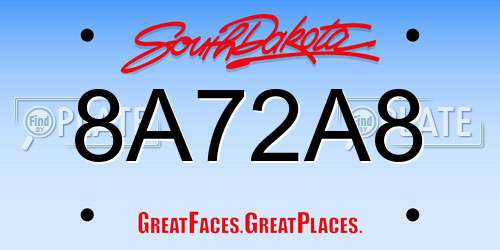8A72A8 South Dakota License Plate