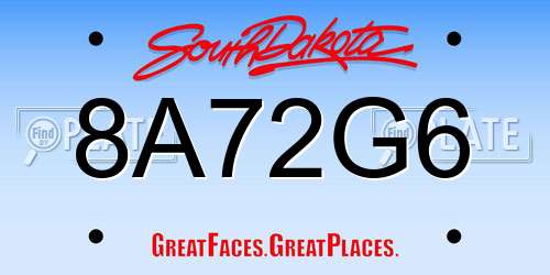 8A72G6 South Dakota License Plate