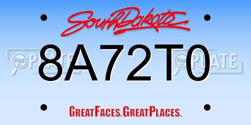 8A72T0 South Dakota License Plate