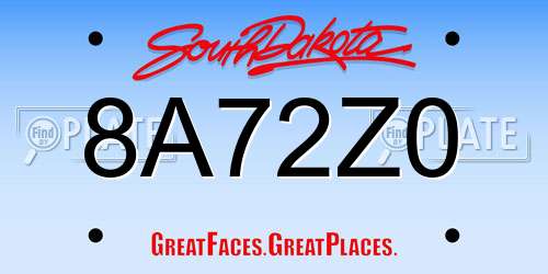 8A72Z0 South Dakota License Plate