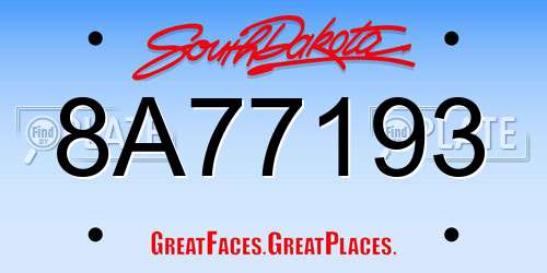 8A77193 South Dakota License Plate