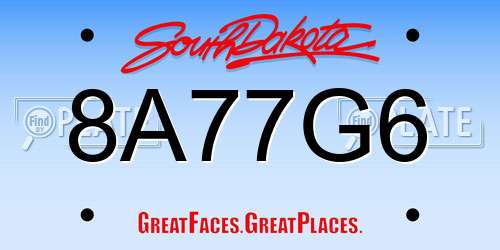 8A77G6 South Dakota License Plate