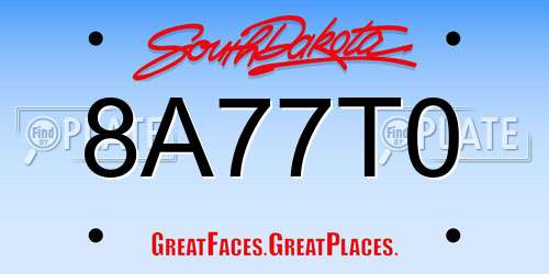 8A77T0 South Dakota License Plate