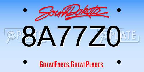 8A77Z0 South Dakota License Plate