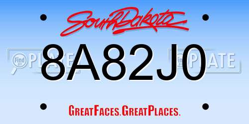 8A82J0 South Dakota License Plate