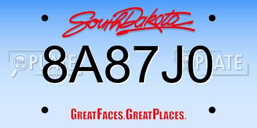 8A87J0 South Dakota License Plate