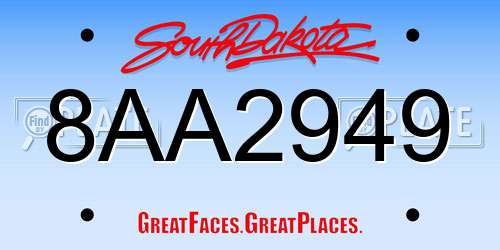 8AA2949 South Dakota License Plate