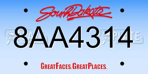 8AA4314 South Dakota License Plate