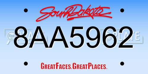 8AA5962 South Dakota License Plate