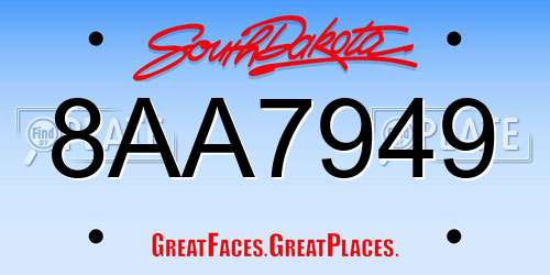 8AA7949 South Dakota License Plate
