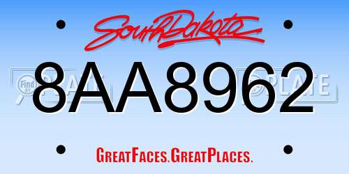 8AA8962 South Dakota License Plate