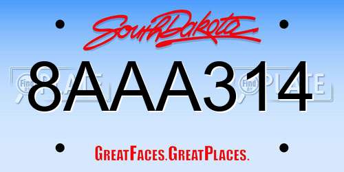 8AAA314 South Dakota License Plate