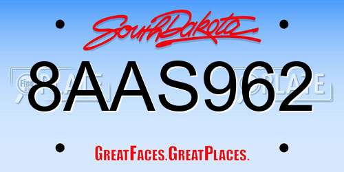 8AAS962 South Dakota License Plate