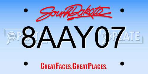 8AAY07 South Dakota License Plate