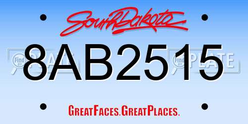 8AB2515 South Dakota License Plate