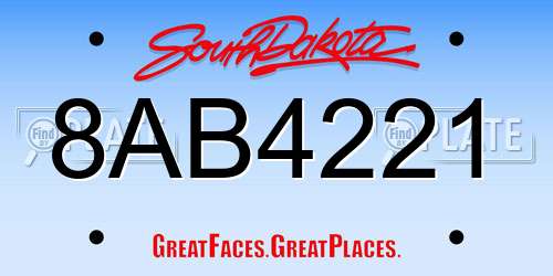 8AB4221 South Dakota License Plate